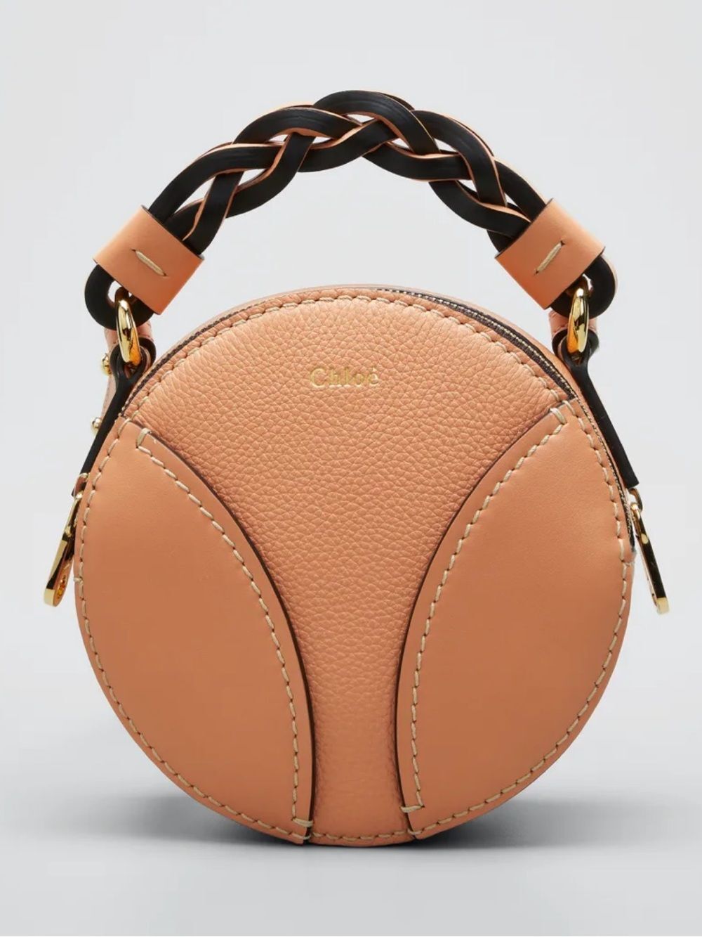 Chloé Light Brown Bloom Grained Calfskin Mini Round Daria Crossbody Bag